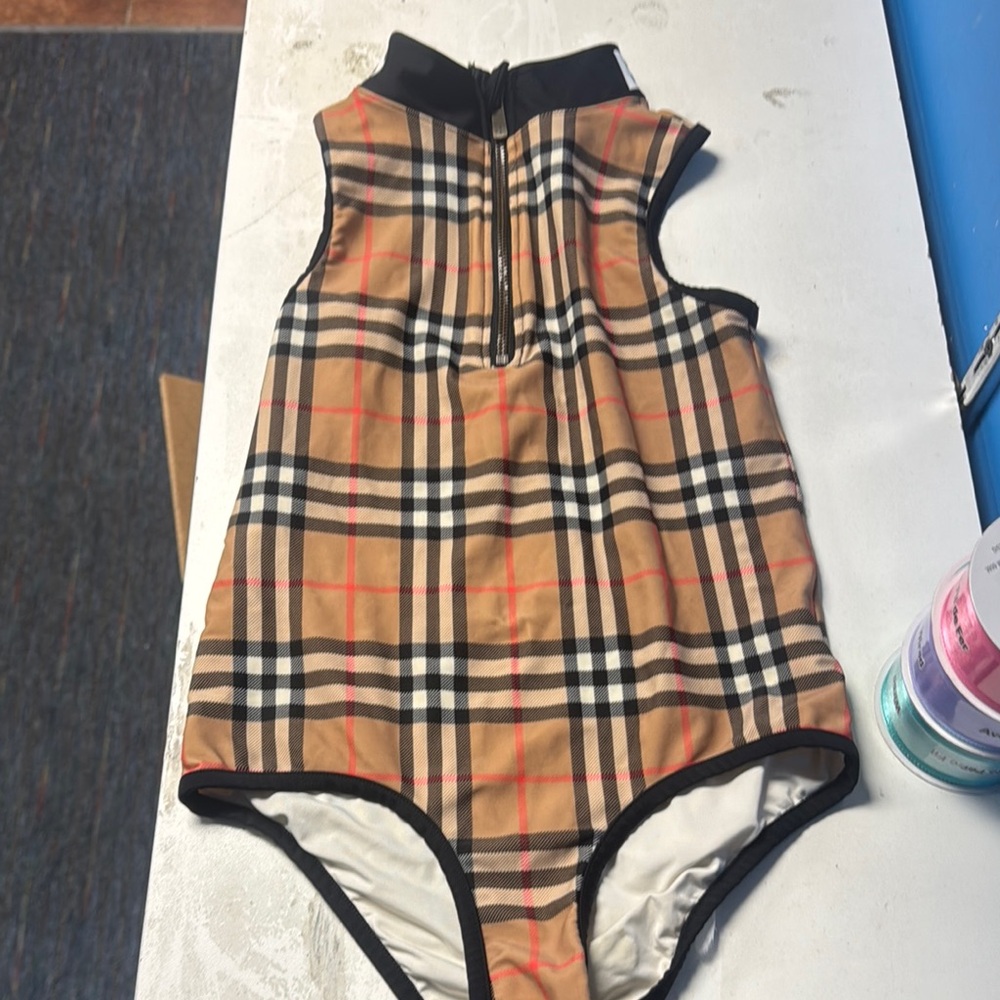 Burberry Girls Plaid Zip Up Bathing Suit